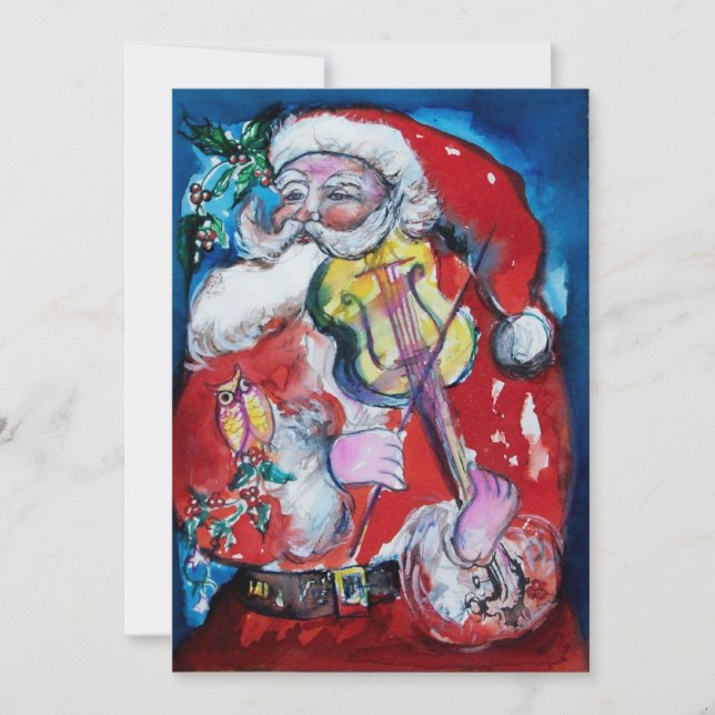 SANTA CLAUS WITH VIOLIN, CHRISTMAS PARTY INVITATION (Front)