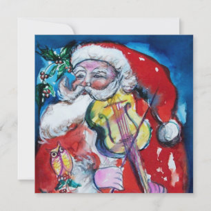 SANTA  CLAUS WITH VIOLIN - CHRISTMAS PARTY Silver Invitation
