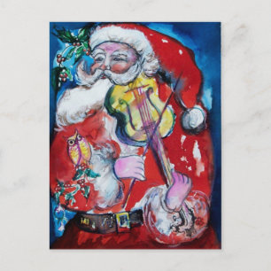 SANTA CLAUS WITH VIOLIN HOLIDAY POSTCARD