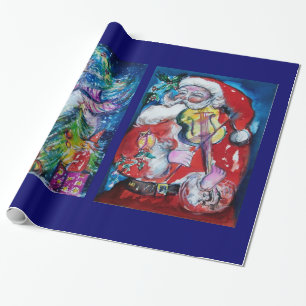 SANTA CLAUS WITH VIOLIN/ SNOWMAN AND XMAS TREE WRAPPING PAPER