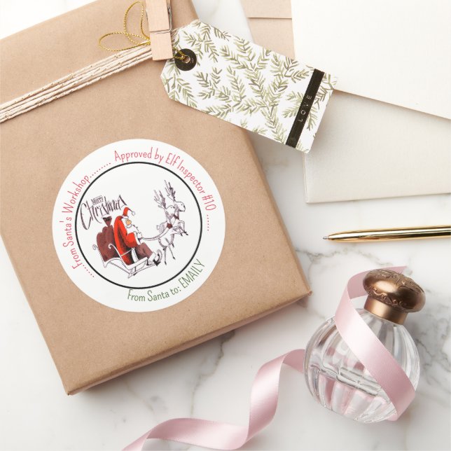 Santa Claus Workshop Santa Riding Reindeer  Classic Round Sticker (Gifting)