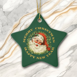 Santa Claus Wreath Ceramic Ornament