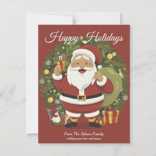 Santa Claus Wreath Flat Holiday Card