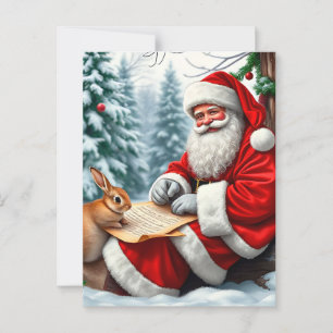 Santa Claus Writing a Letter in a Snowy Forest Postcard