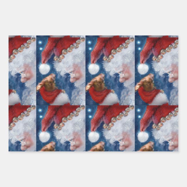 Santa Clause Animal Lover Wrapping Paper Sheet (Front)