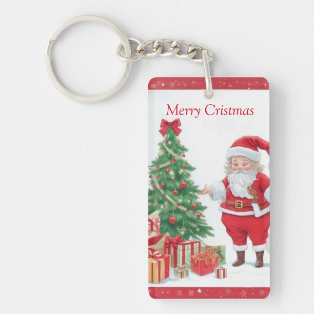 Santa Clause, Christmas Tree and Presents Keychain (Front)