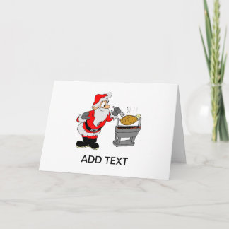 Santa Clause Cooking BBQ Turkey Christmas Card