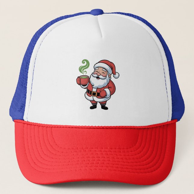 Santa Clause Drinking a Matcha Christmas Trucker Hat (Front)