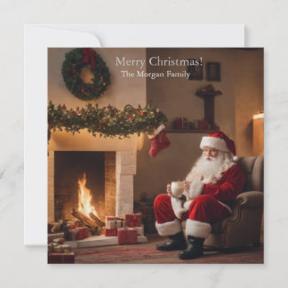 Santa Clause drinking warm milk Holiday Card