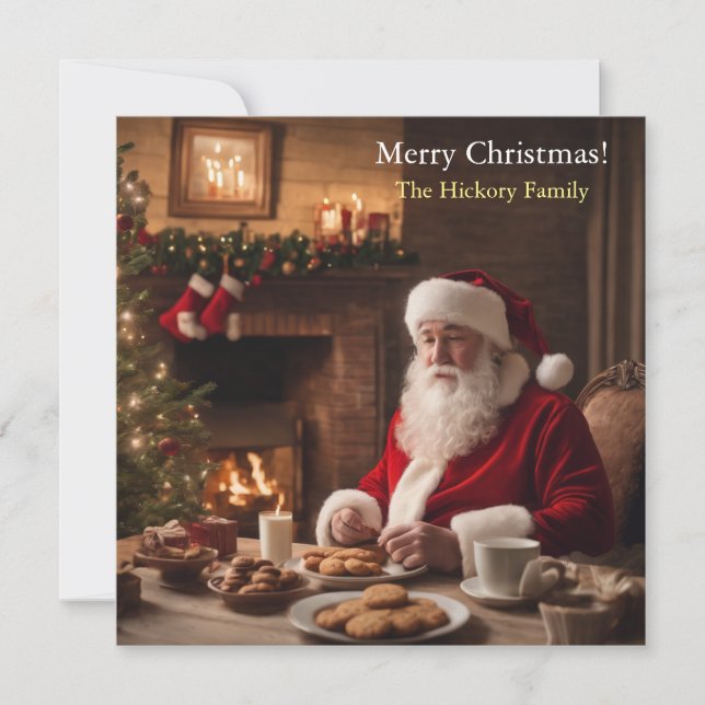 Santa Clause eating cookings Holiday Card (Front)