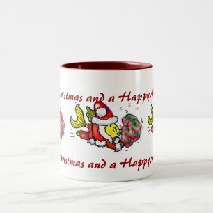 Santa Clause Fish - funny cute Christmas cartoon Two-Tone Coffee Mug