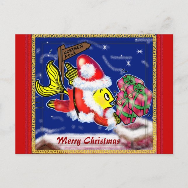 Santa Clause Fish - funny cute Christmas comics Holiday Postcard (Front)