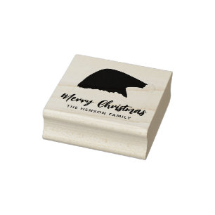 Santa Clause Hat Merry Christmas Script Family Rubber Stamp