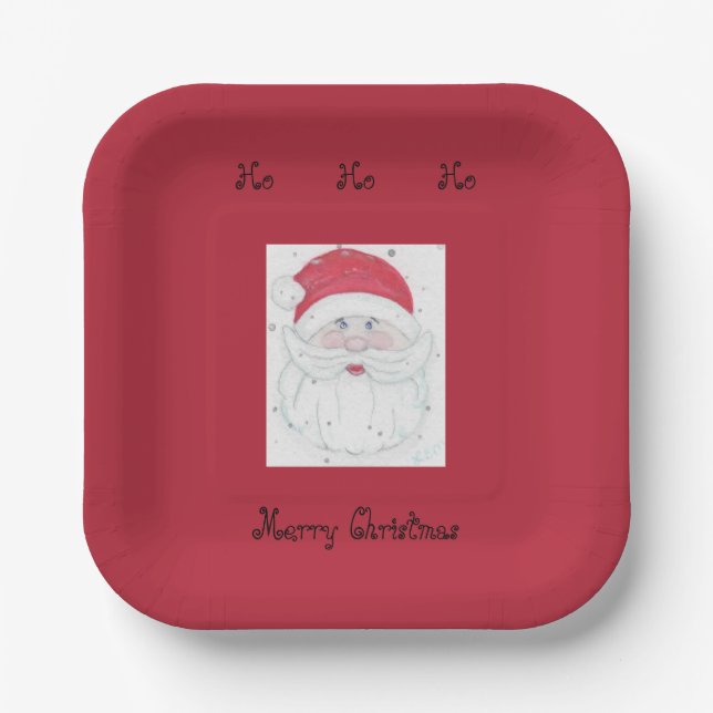 Santa Clause "Ho Ho Ho" Christmas Paper Plate (Front)