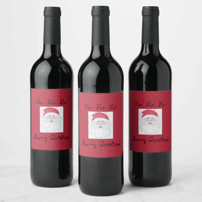 Santa Clause "Ho Ho Ho" Christmas Wine Label (Bottles)