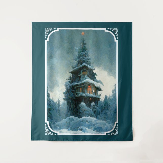 Santa Clause Home Sweet Home | Christmas Tree Tapestry (Front)
