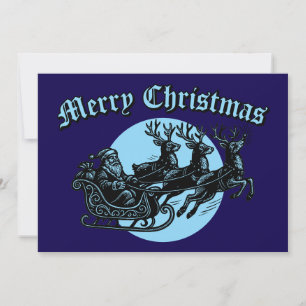 Santa Clause In Sleigh & Reindeer Christmas Holiday Card