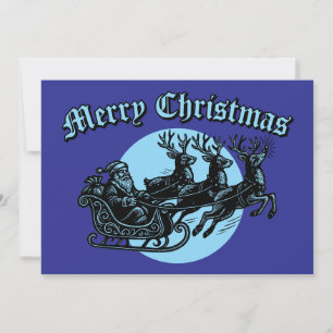 Santa Clause In Sleigh & Reindeer Christmas Holiday Card