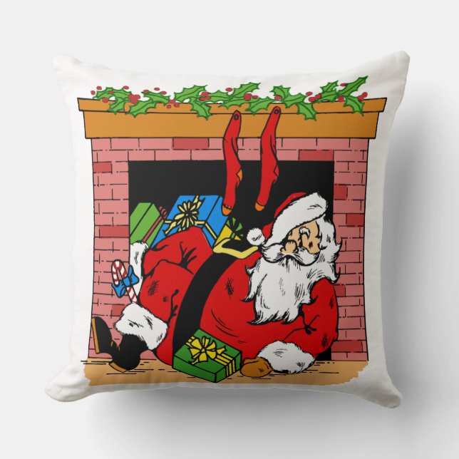 Santa Clause in the Chimney Throw Pillow (Front)