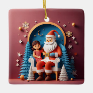 Santa Clause Layered Paper Christmas Tree Ceramic Ornament