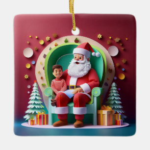 Santa Clause Layered Paper Christmas Tree Ceramic Ornament