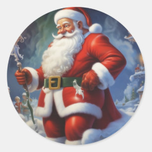 Santa Clause Merry Christmas Happy New Year Classic Round Sticker