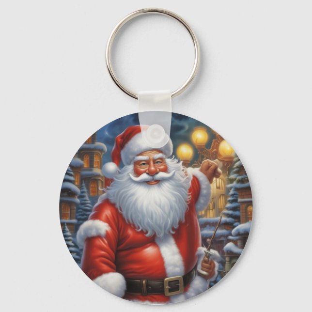 Santa Clause Merry Christmas Happy New Year Keychain (Front)