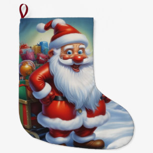 Santa Clause Merry Christmas Happy New Year Large Christmas Stocking