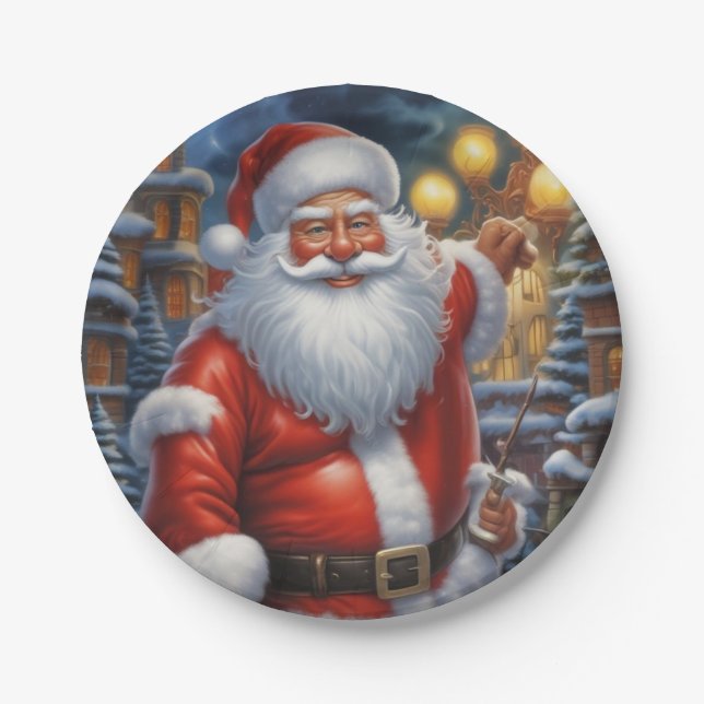 Santa Clause Merry Christmas Happy New Year Paper Plate (Front)