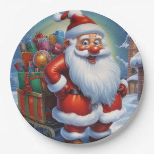 Santa Clause Merry Christmas Happy New Year Paper Plate