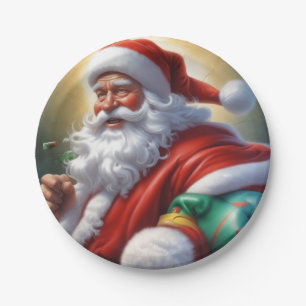 Santa Clause Merry Christmas Happy New Year Paper Plate