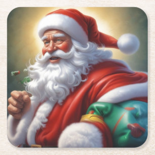 Santa Clause Merry Christmas Happy New Year Square Paper Coaster