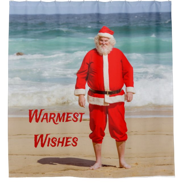 Santa Clause on Beach Warmest Wishes Funny Humour (Front)
