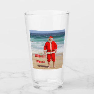 Santa Clause on Beach Warmest Wishes Funny Humour Glass