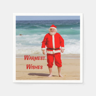 Santa Clause on Beach Warmest Wishes Funny Humour Napkin
