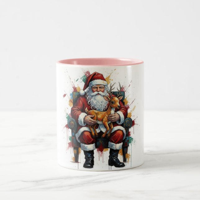 Santa Clause & Reindeer , Christmas Mug (Centre)
