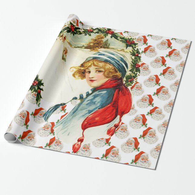 SANTA CLAUSE & RETRO CHRISTMAS GIFT WRAPPING PAPER (Unrolled)