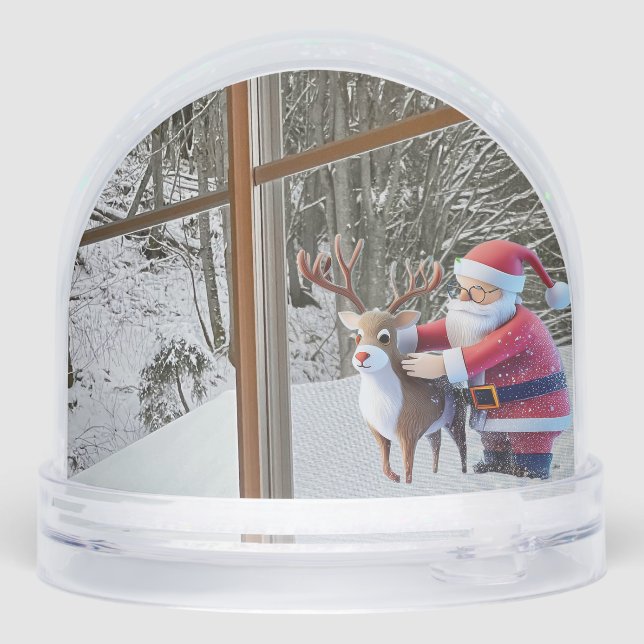 Santa Clause & Rudolf Christmas Snow Globe (Back)