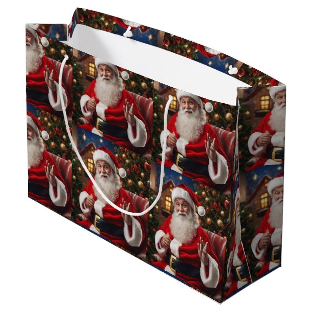 Santa Clause smiling and waving Large Gift Bag (Back Angled)