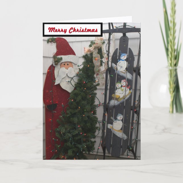 Santa Clause Snowmen Sled Card (Front)