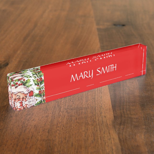Santa clause vintage holly christmas nameplate (Side)