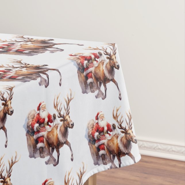Santa Clause with a reindeer pulling his sleigh Tablecloth (In Situ)