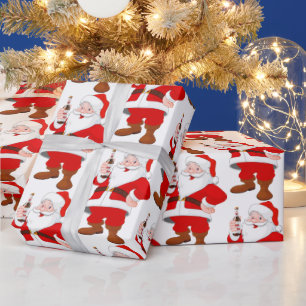 Santa Clause With Beer Bottle Wrapping Paper