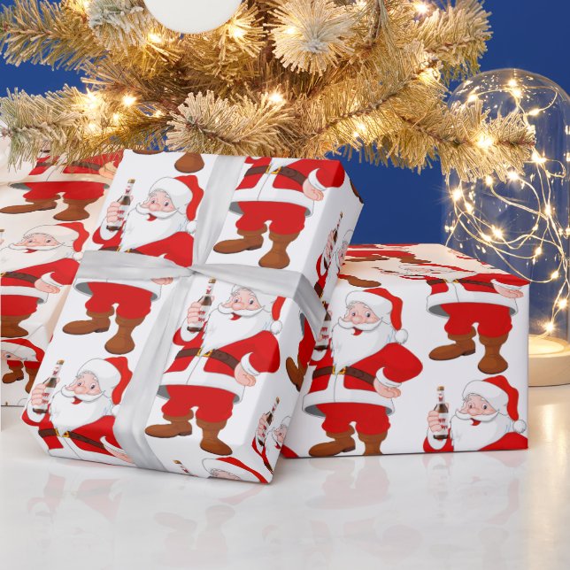 Santa Clause With Beer Bottle Wrapping Paper (Holidays)