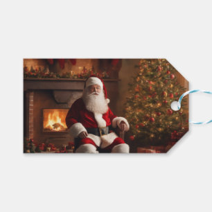 Santa Clause with Christmas Tree & Fireplace Gift Tags