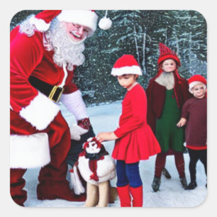 Santa clause with Elfs, Christmas Square Sticker
