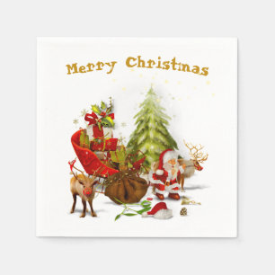 Santa Clause with his Sleigh and Reindeers Napkin