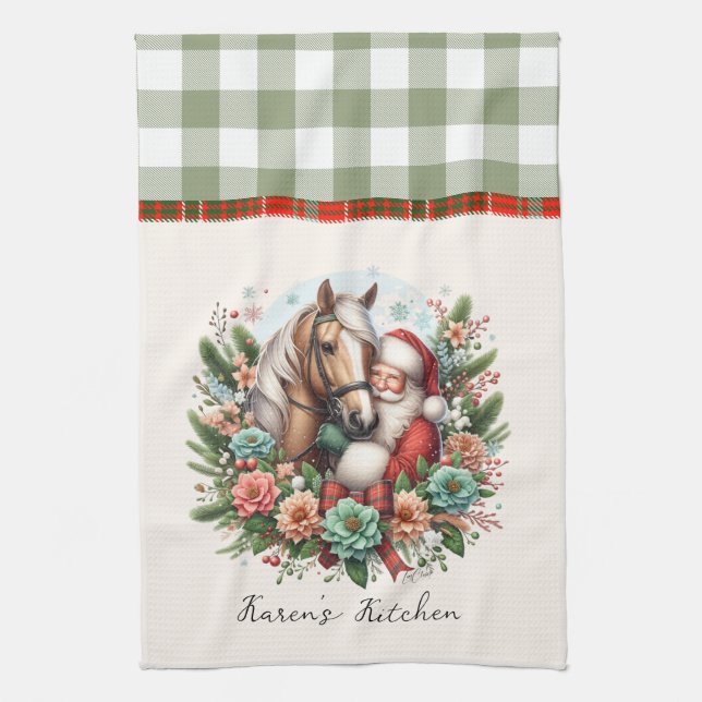 Santa Clause With Horse Christmas Kitchen Towel (Vertical)