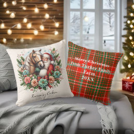 Santa Clause With Horse Christmas Throw Pillow