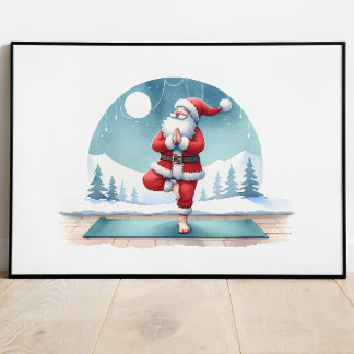 Santa Clause Yoga Workout Watercolor Poster